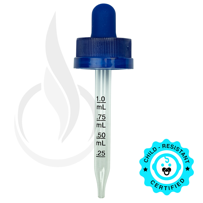 CRC (Child Resistant Closure) Dropper - Blue with Measurement Markings on Pipette - 76mm 20-400