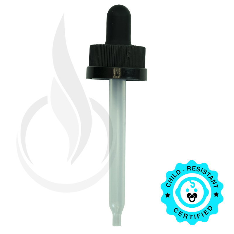 CRC (Child Resistant Closure) Dropper with PP Plastic Pipette - Black - Measurement Markings on pipette- 76mm 20-400