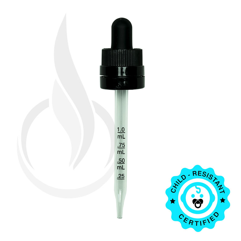 CRC/TE (Child Resistant Closure/Tamper Evident) Super Dropper - Black with Measurement Markings on Pipette - 94mm 18-415