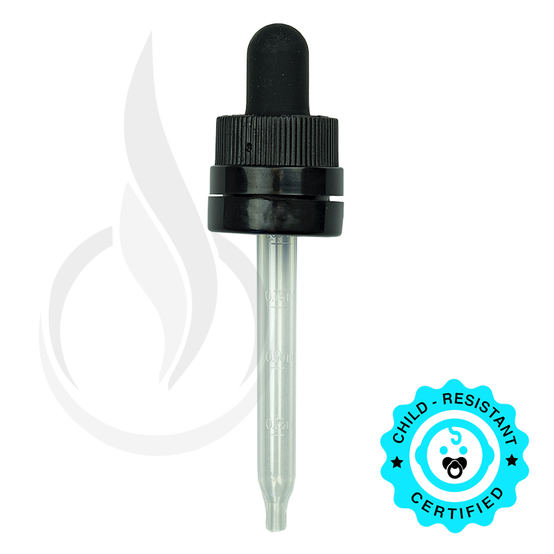 CRC/TE (Child Resistant/Tamper Evident) Super Dropper with PP Plastic Pipette - Black - with Markings - 77mm 18-415