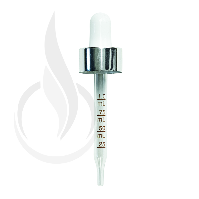 NON CRC (Child Resistant Closure) Dropper - Shiny Silver Skirt/Shiny White Bulb w/markings - 76mm 20-400