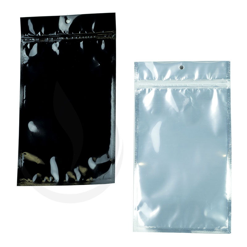 Hanging Zip Bag - Clear Front with Black Back - 5" x 8.1875"