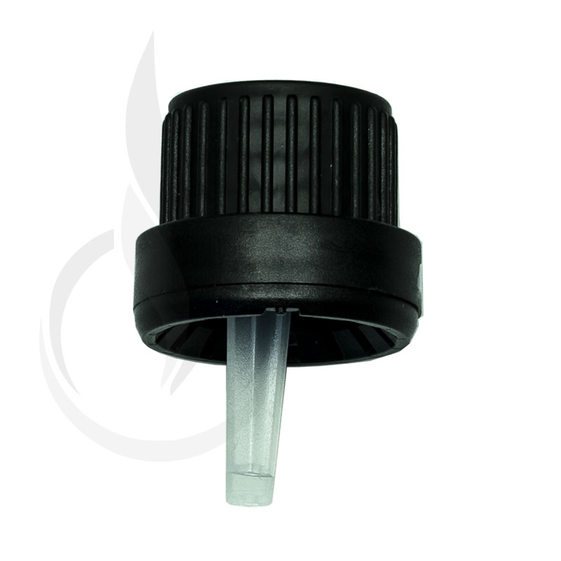 Black 18mm Tamper Evident Dropper Cap with Inverted Dropper Tip(3600/case)