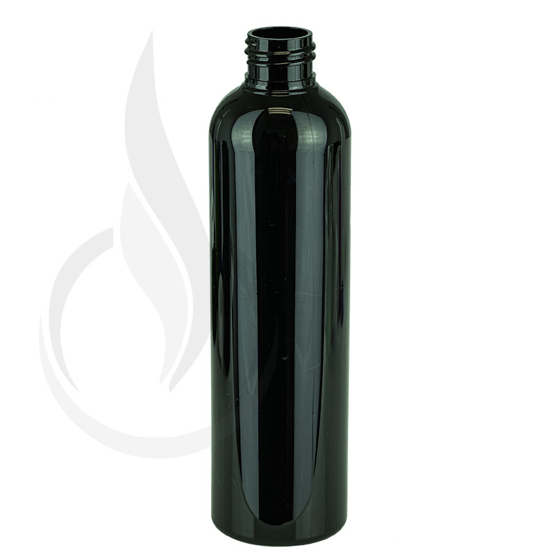 8oz BLACK Cosmo Round PET Plastic Bottle 24-410(426/case)