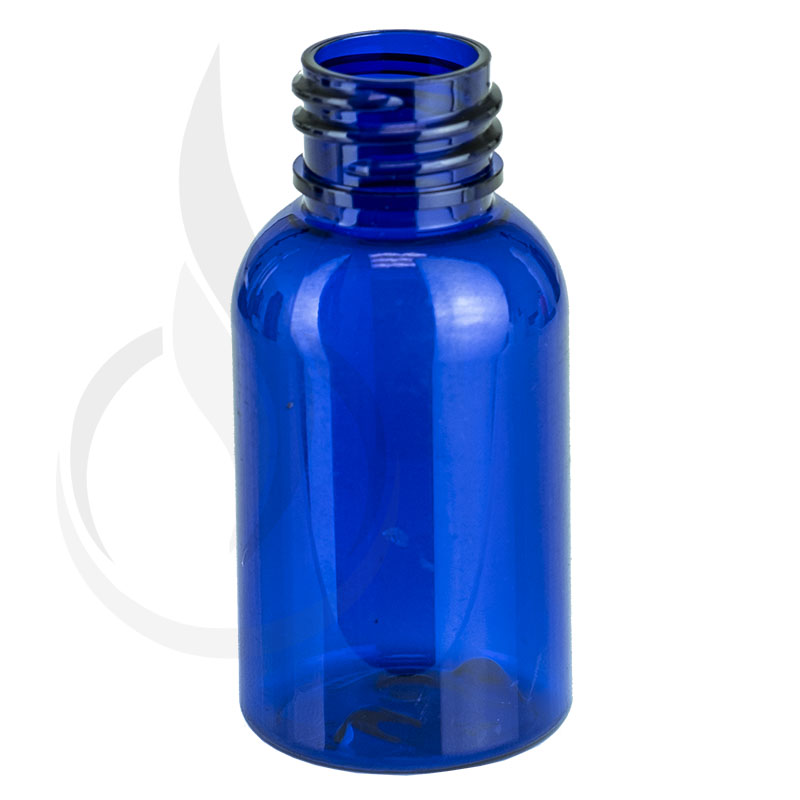 1oz BLUE Boston Round PET Plastic Bottle 20-410(1326/case)