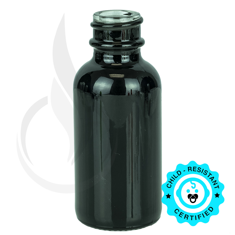 1oz Shiny Black Boston Round Bottle 20-400