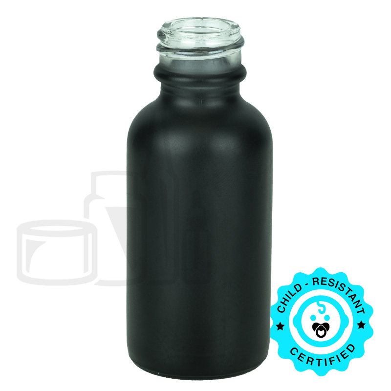 1oz Matte Black Glass Boston Round Bottle 20-400(330/case)