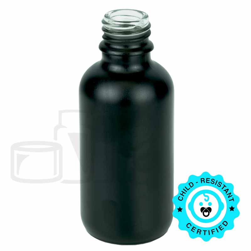 60ml Matte Black Glass Boston Round Hybrid Bottle 20-415(240/case)