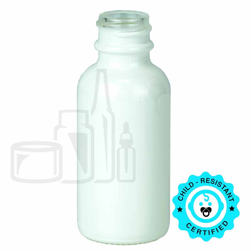 1oz Shiny White Glass Boston Round Bottle 20-400(360/case)