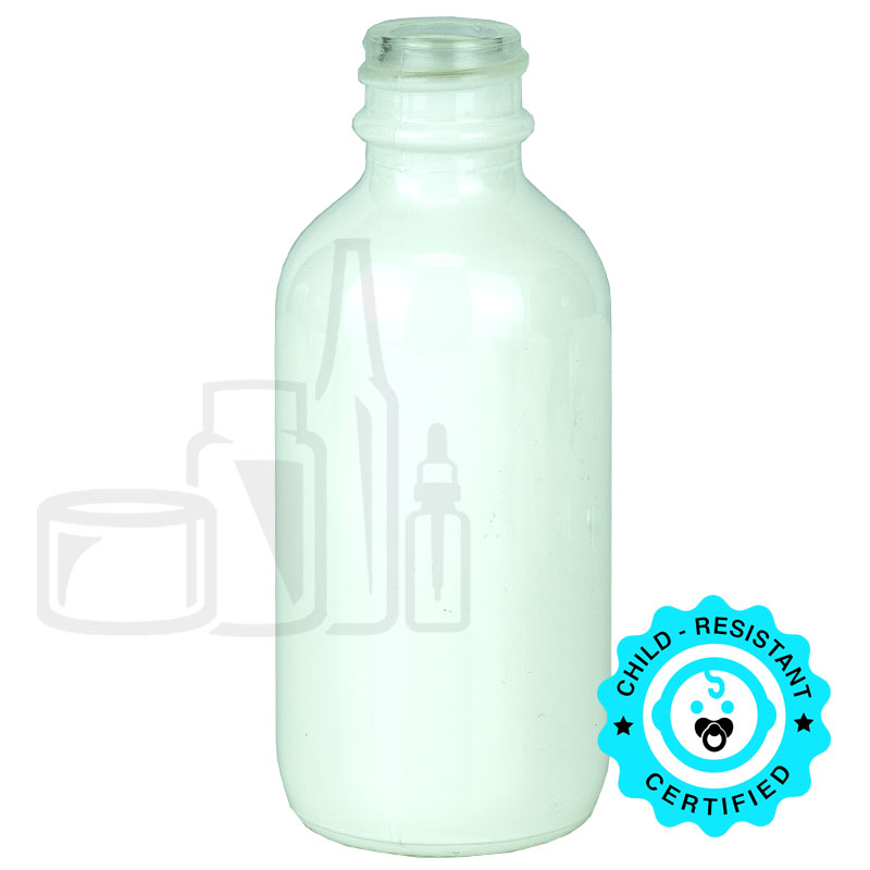 2oz Shiny White Glass Boston Round Bottle 20-400