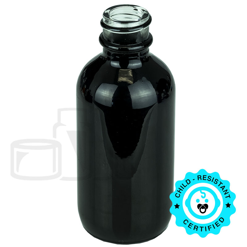 2oz Shiny Black Glass Bottle 20-400