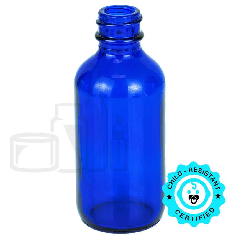 2oz Cobalt Blue Glass Boston Round Bottle 20-400 - Liquid Bottles LLC