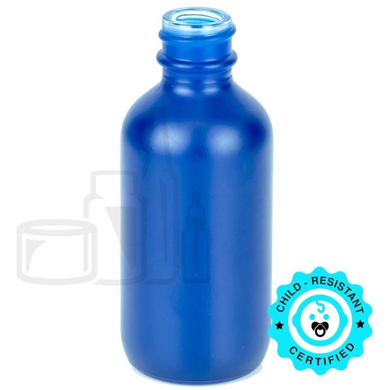 2oz Matte Blue Glass Boston Round Bottle 20-400