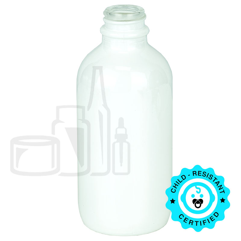 4oz Shiny White Glass Boston Round Bottle 22-400