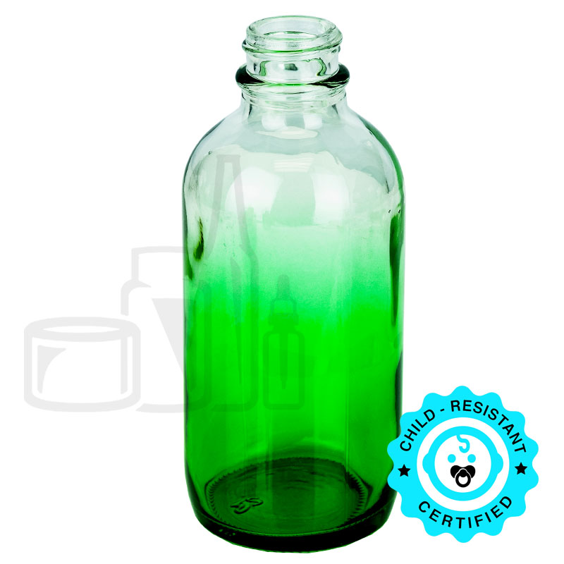 16 oz Green Glass Boston Round Bottle 28-400 Neck Finish