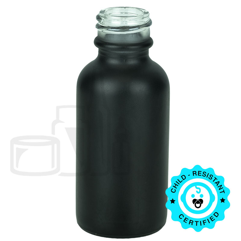 1oz Matte Black Glass Boston Round Bottle 20-400