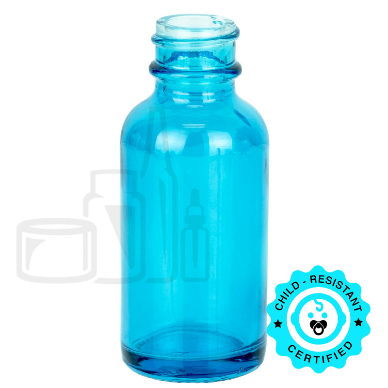 1oz Sky Blue Glass Boston Round Bottle 20-400(360/case)