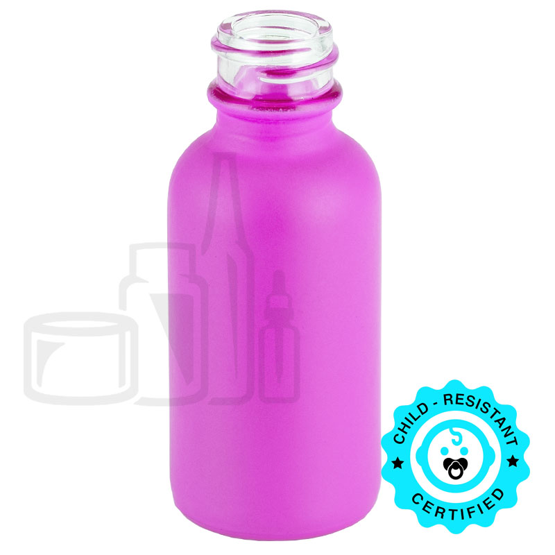 1oz Matte Pink Glass Boston Round Bottle 20-400