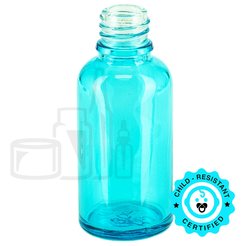 30ml Teal Blue Glass Euro Round Bottle 18-410