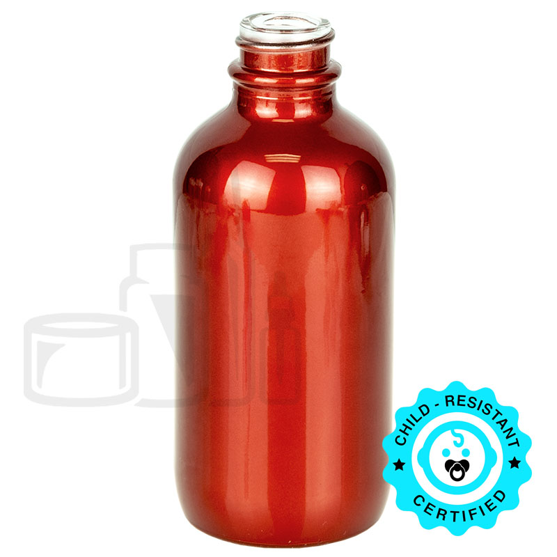 4oz Shiny Red Glass Boston Round Bottle 22-400