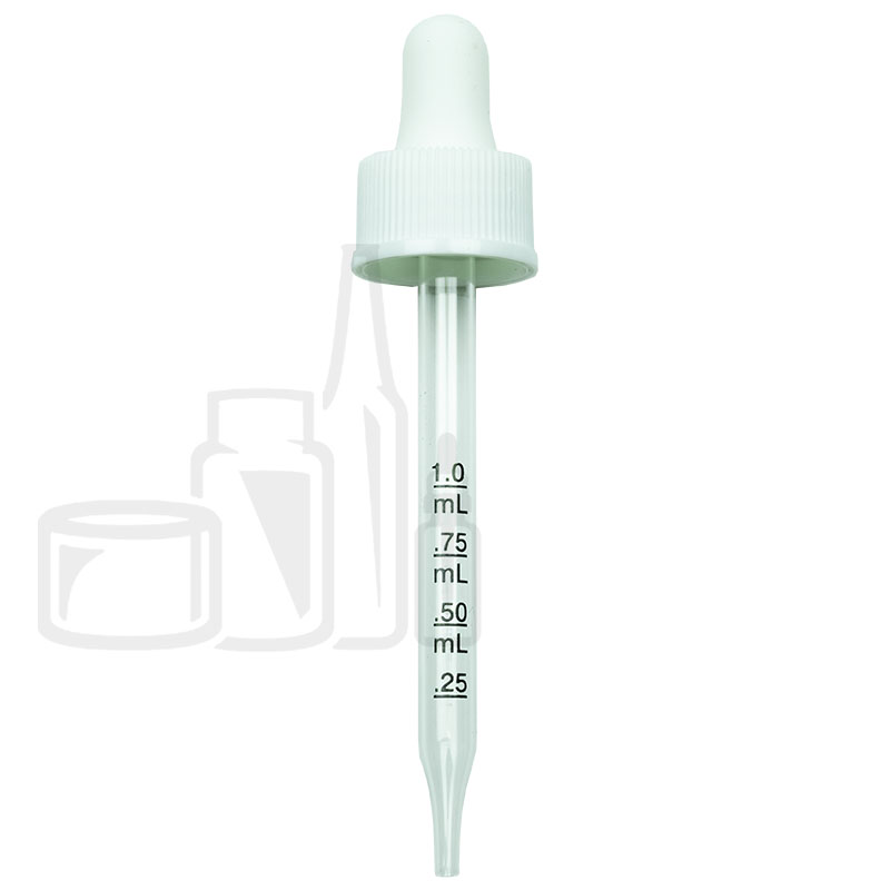 NON CRC (Child Resistant Closure) Dropper - White with Measurement Markings on Pipette - 91mm 20-410