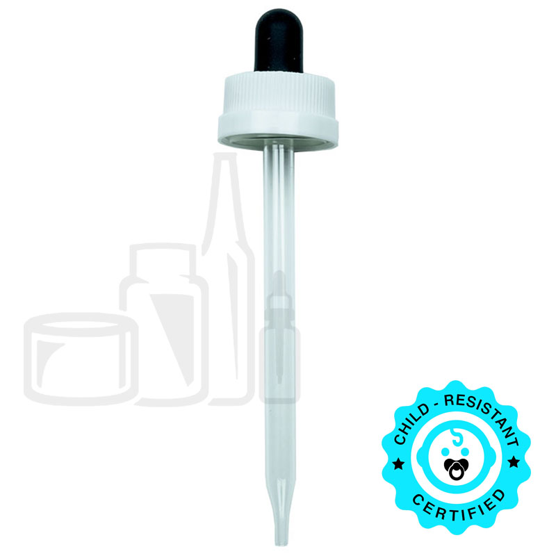 CRC (Child Resistant Closure) Dropper - Black Rubber with White Cap - 109mm 22-400(1000/case)