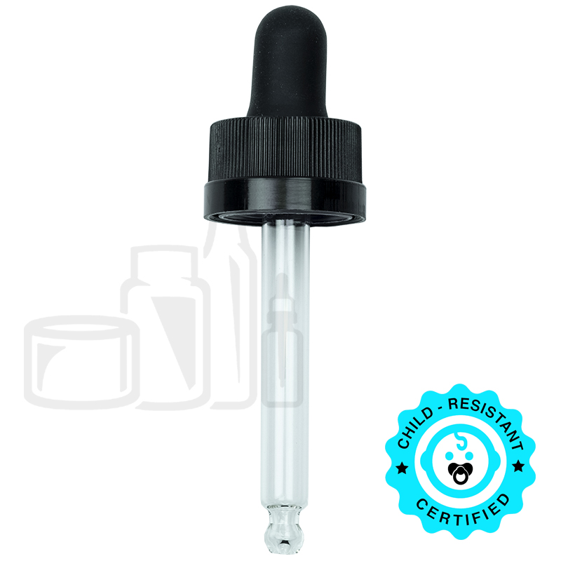 CRC (Child Resistant Closure) Dropper - Black - 64mm 18-400 (BUBBLE Pipette)