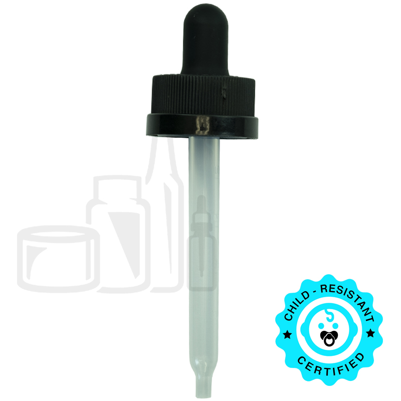 CRC (Child Resistant Closure) Dropper with PP PLASTIC PIPETTE - Black - Measurement Markings on pipette- 76mm 20-400(1400/cs)