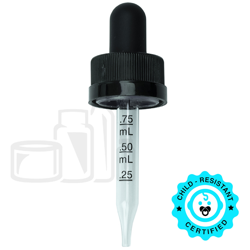 CRC (Child Resistant Closure) Dropper - Black with Measurement Markings on Pipette - 58mm 18-400(1400/case)