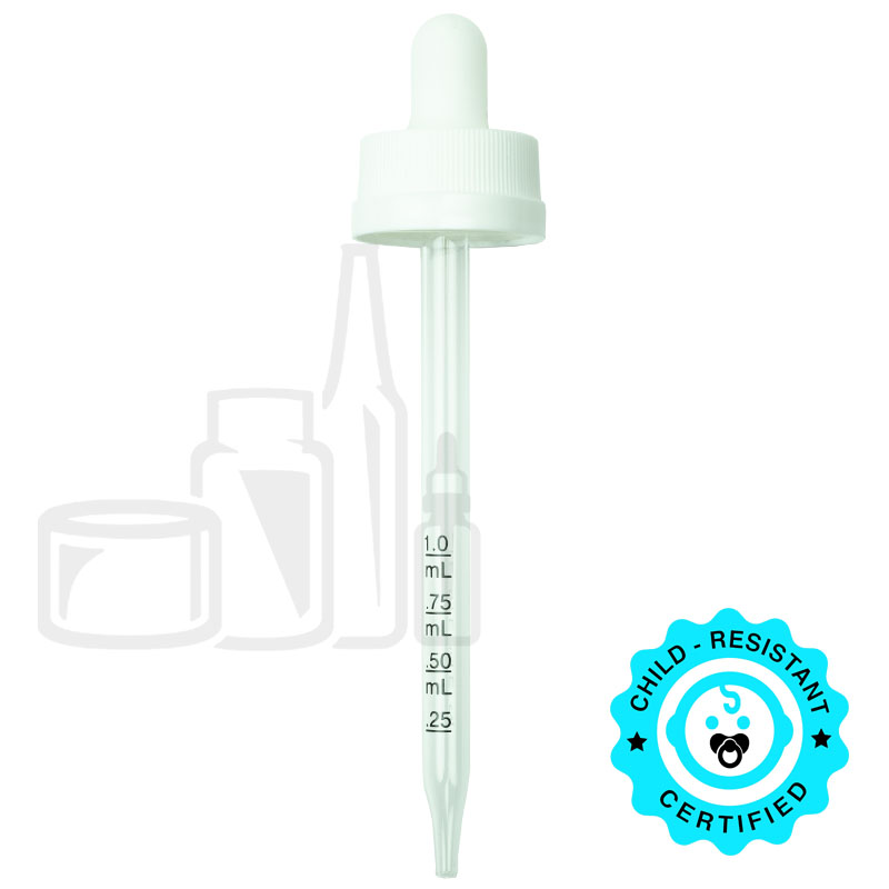 CRC (Child Resistant Closure) Dropper - White with Measurement Markings on Pipette - 109mm 22-400