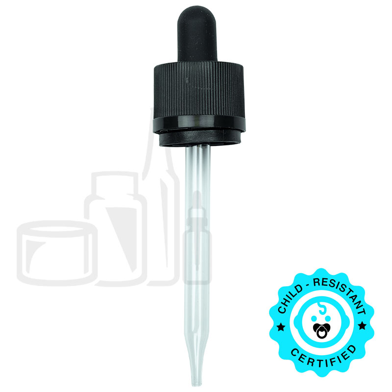 CRC/TE (Child Resistant Closure/Tamper Evident) Dropper - Black - 90mm 20-415