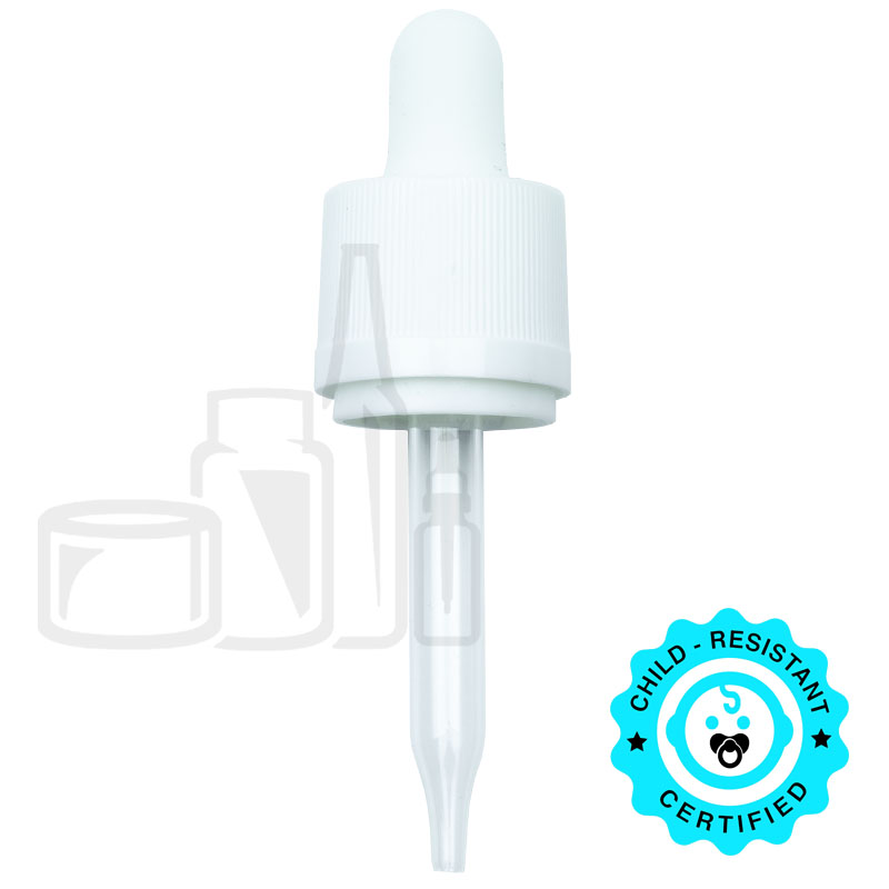 CRC/TE (Child Resistant Closure/Tamper Evident) Dropper - White - 65mm 18-415