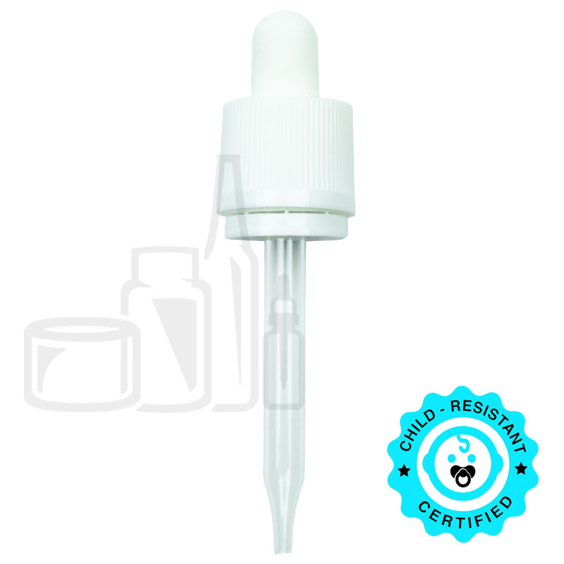 CRC/TE (Child Resistant Closure/Tamper Evident) Dropper - White - 77mm 18-415