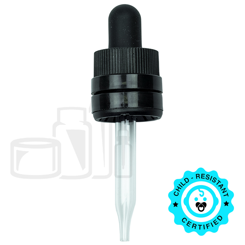 CRC/TE (Child Resistant Closure/Tamper Evident) Super Dropper - Black - 65mm 18-415