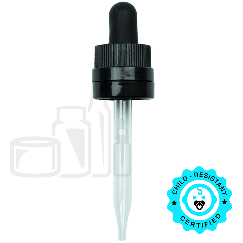 CRC/TE (Child Resistant Closure/Tamper Evident) Super Dropper - Black - 77mm 18-415(1800/case)