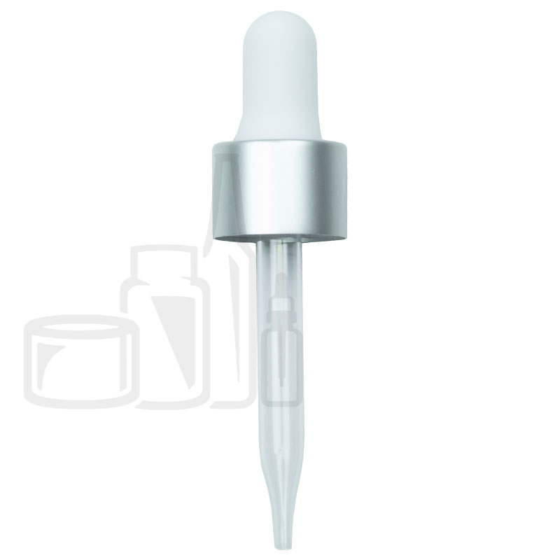 NON-CRC (Child Resistant Closure) Dropper - Silver Skirt / White Bulb - 66mm - 18-400(1260/cs)