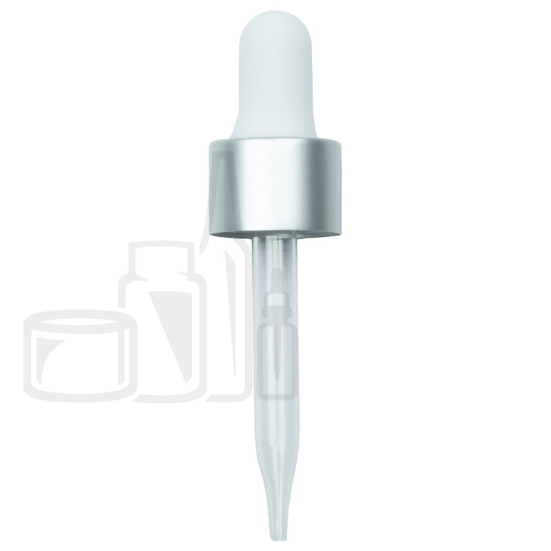 NON-CRC (Child Resistant Closure) Dropper - Silver Skirt / White Bulb - 66mm - 18-400(1260/case)