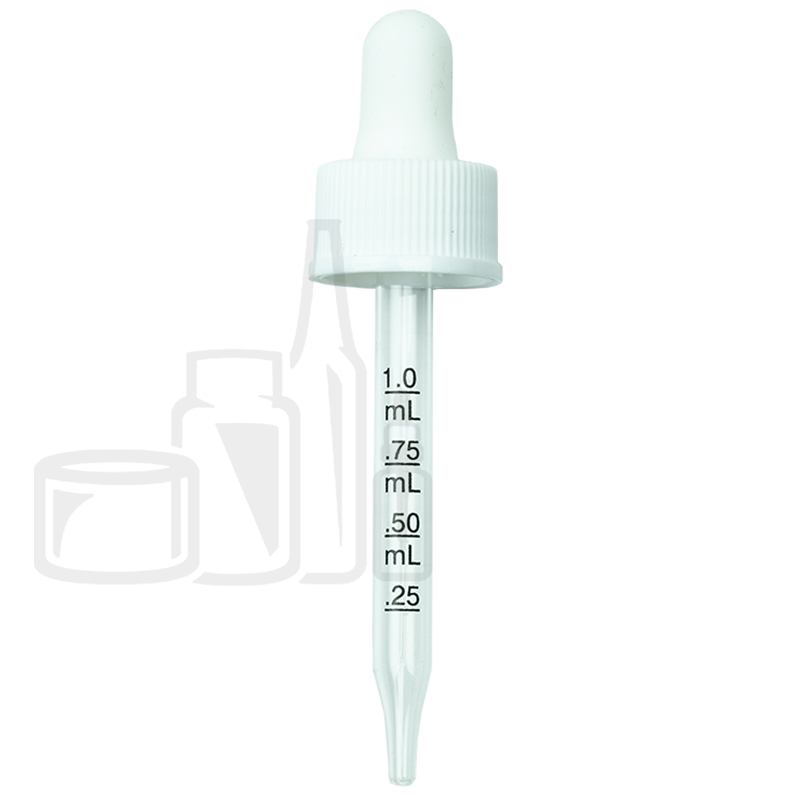 NON CRC (Child Resistant Closure) Dropper - White with Measurement Markings on Pipette - 76mm 20-410