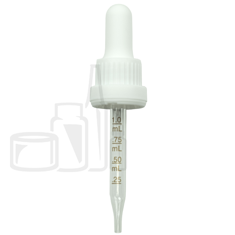NON CRC + Tamper Evident Dropper - White with Measurement Markings on Pipette - 77mm 18-415
