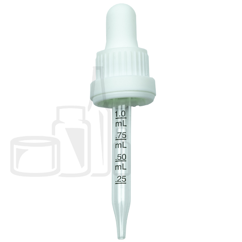 NON CRC + Tamper Evident Dropper - White with Measurement Markings on Pipette - 77mm 18-415(2000/cs)