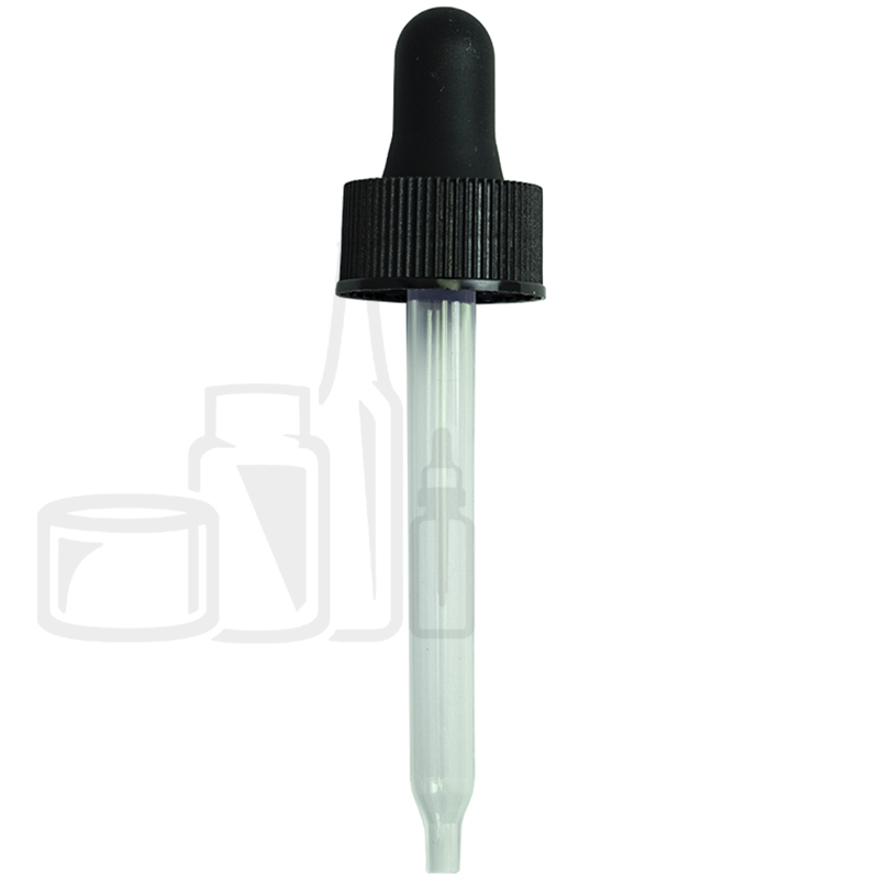 NON CRC (Child Resistant Closure) Dropper with PP PLASTIC PIPETTE - Black - Measurement Markings on pipette - 66mm 18-400
