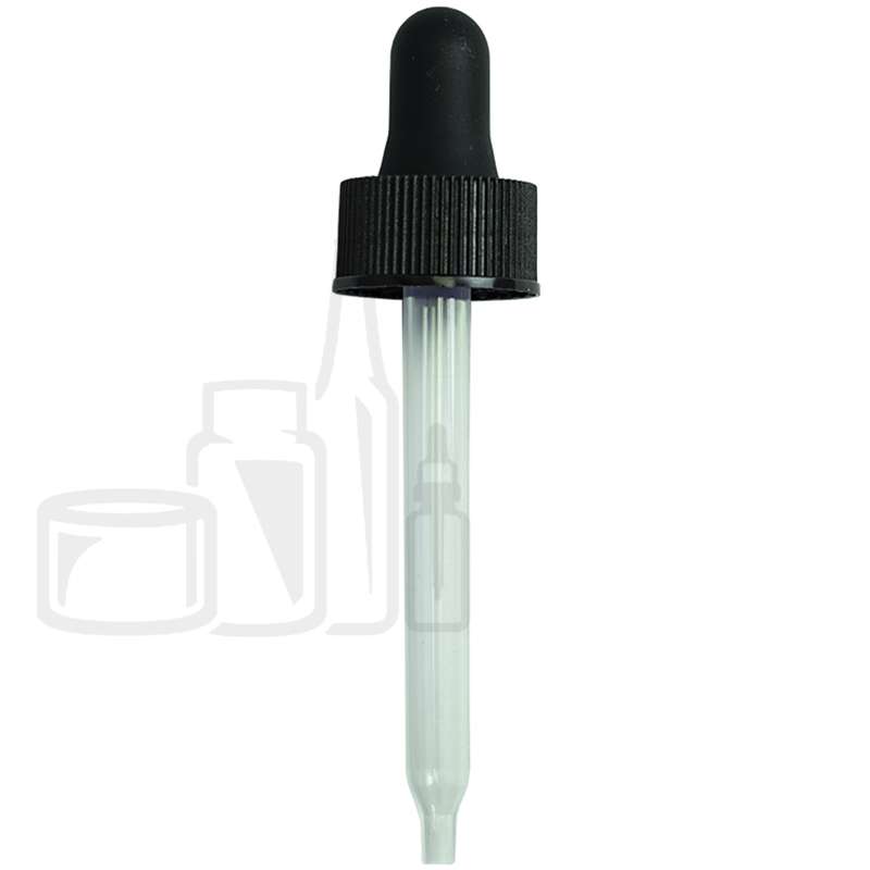 NON CRC (Child Resistant Closure) Dropper with PP PLASTIC Pipette - Black - Measurement Markings on Pipette - 66mm 18-400