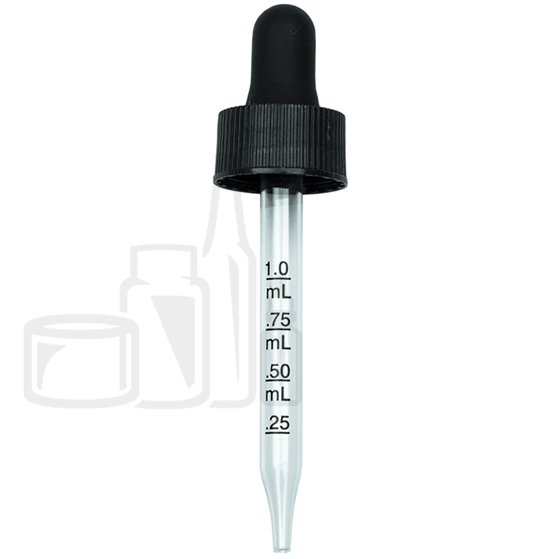 NON CRC (Child Resistant Closure) Dropper - Black with Measurement Markings on Pipette - 76mm 20-400