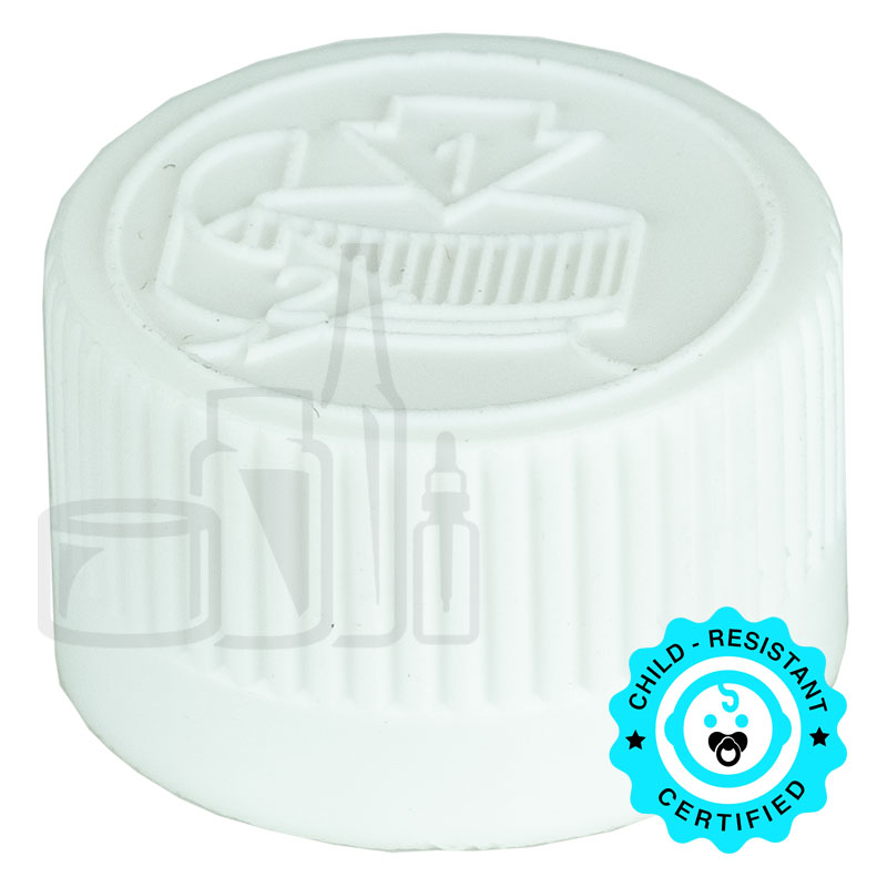 White PP Ribbed CRC (Child Resistant Closure) Cap 20-400 Universal Heat Liner - 4600/case