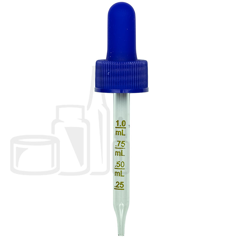NON CRC (Child Resistant Closure) Dropper - BLUE with Measurement Markings on Pipette - 76mm 20-400