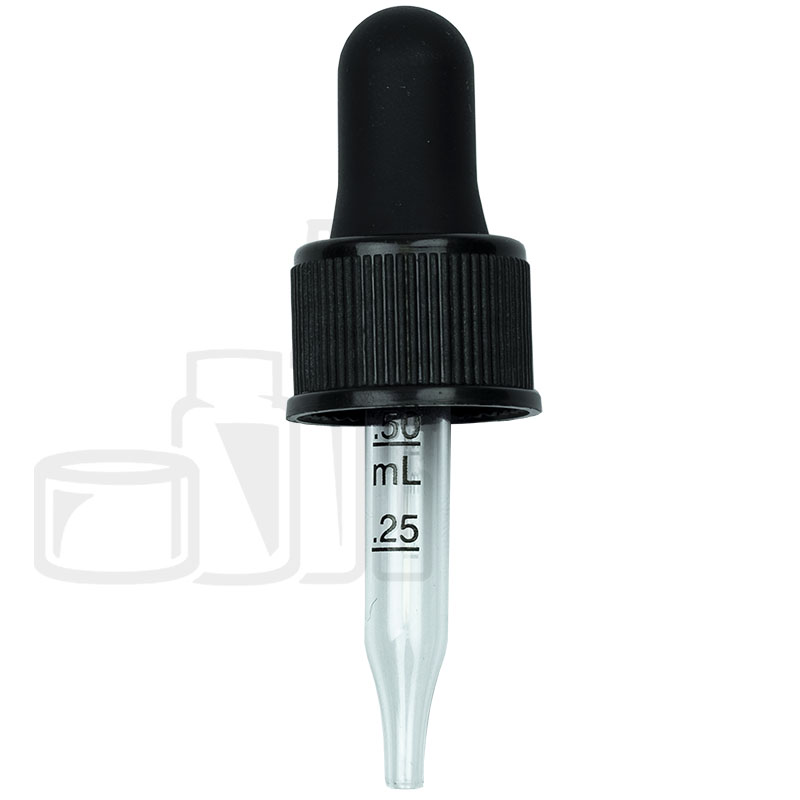 NON CRC (Child Resistant Closure) Dropper - Black with Measurement Markings on Pipette - 48mm 18-410