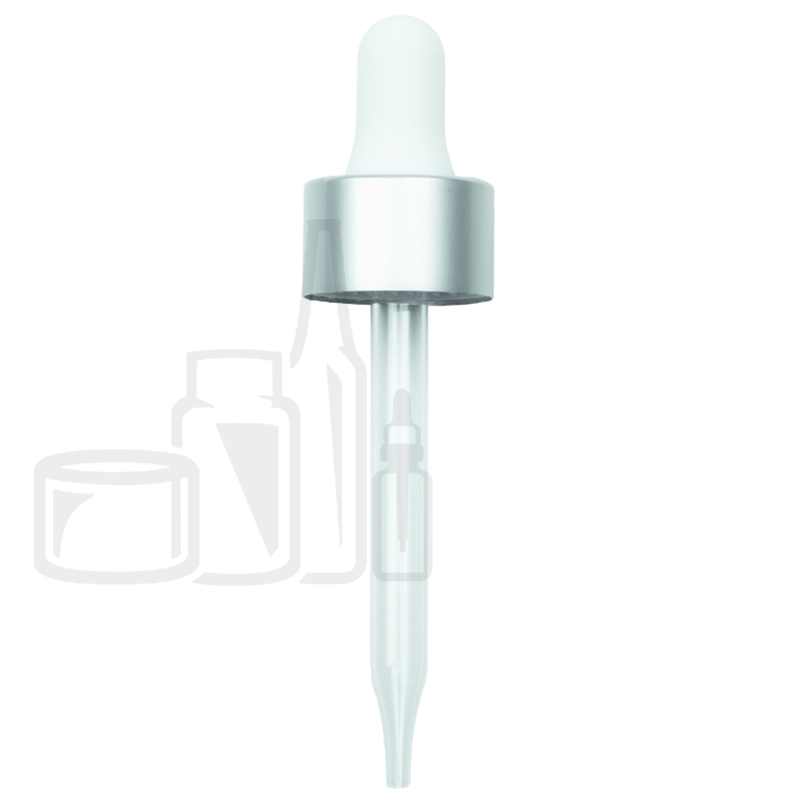 NON CRC (Child Resistant Closure) Dropper - Silver Skirt/White Bulb - 75mm 20-400