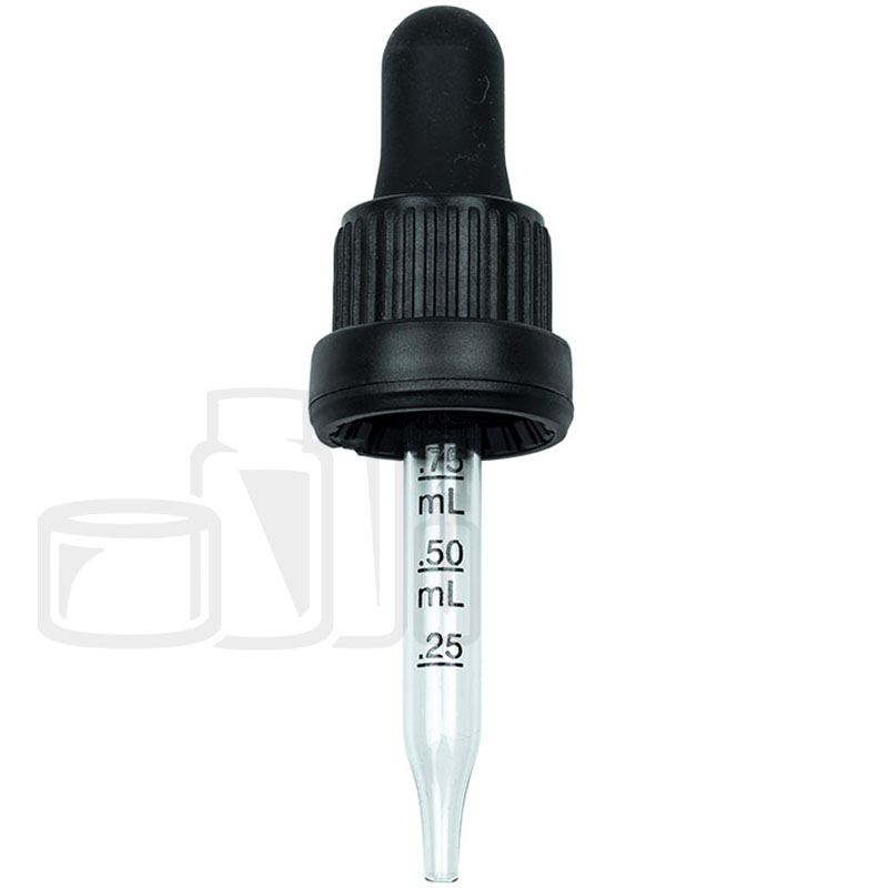 NON CRC + Tamper Evident Dropper - Black w/Markings on Pipette - 48mm 18-415