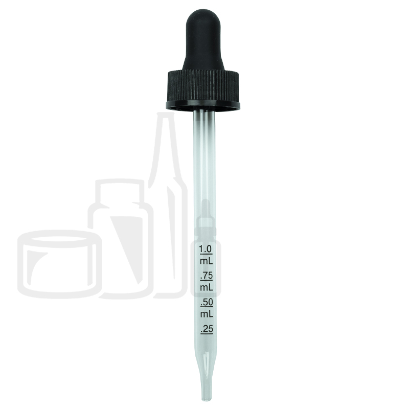 NON CRC (Child Resistant Closure) Dropper - Black with Measurement Markings on Pipette - 110mm 22-400