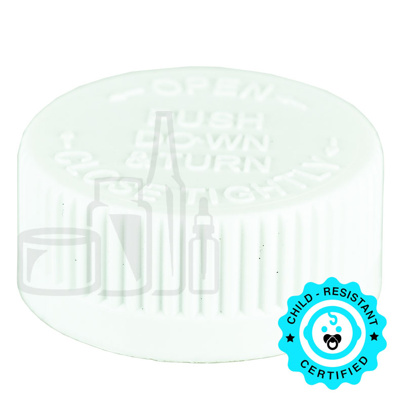 White CRC (Child Resistant Closure) Cap 33-400 HS035 .025 Universal HIS Liner SFYP - 2000/case